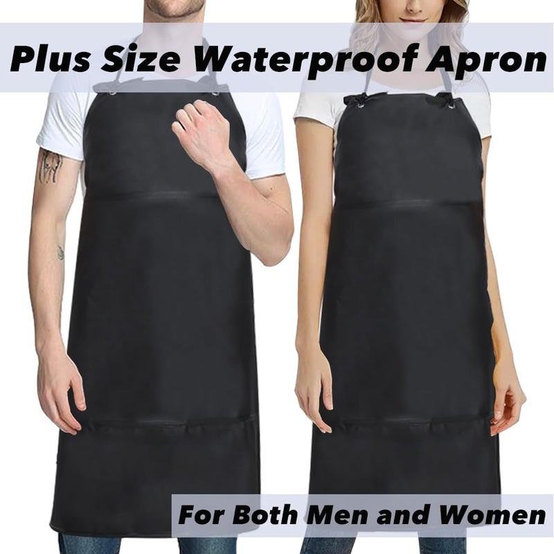 STPGIFC Waterproof Rubber Vinyl Apron -42.5" x 33.8" Plus Size Double Reinforced Chemical Resistant PVC Black Bib Apron - Image 5